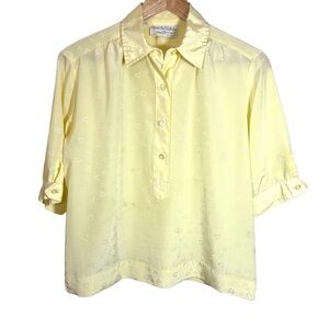 Vintage Diane Von Furstenberg Camicetta Yellow Coquette Girl Heart Print Blouse